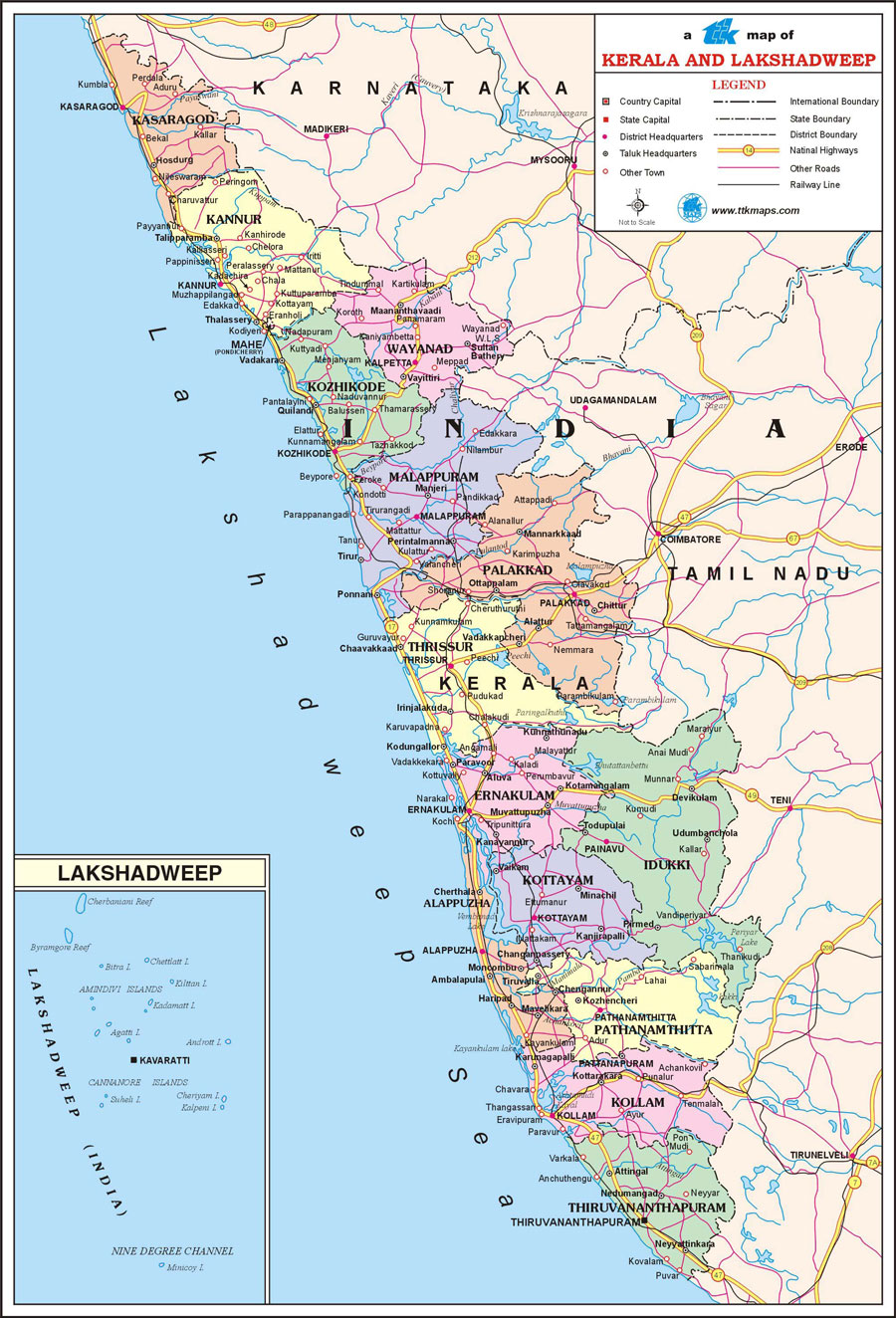Kerala Travel Map Kerala State Map With Districts Cities Towns Tourist Places Newkerala