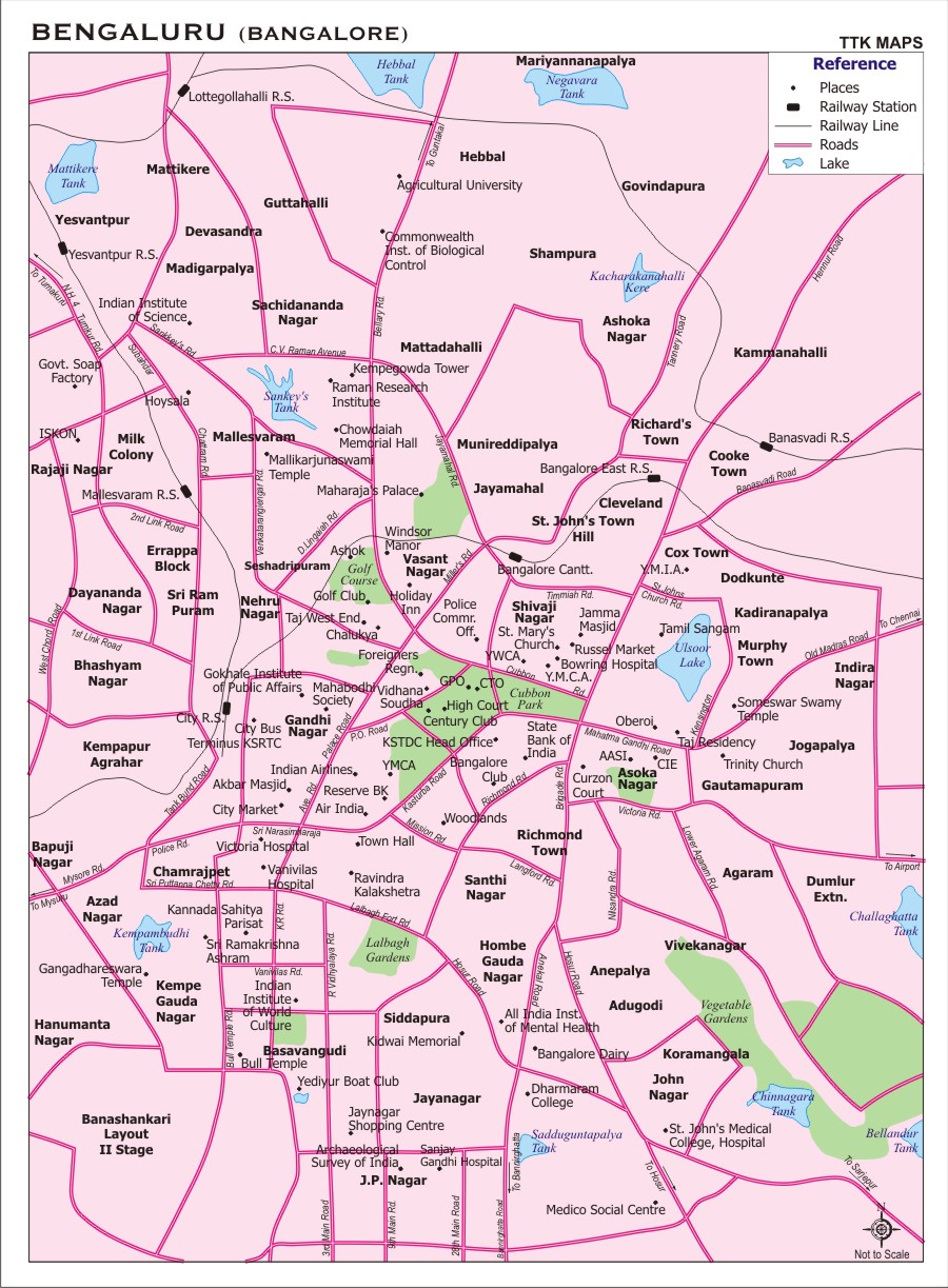 Maps Of Bangalore City Bangalore City Map, City Map of Bengaluru with important places 