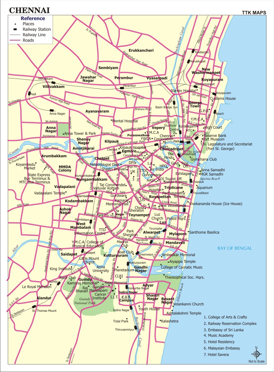 Road Map Of Chennai City Chennai City Map, City Map of Chennai with important places 