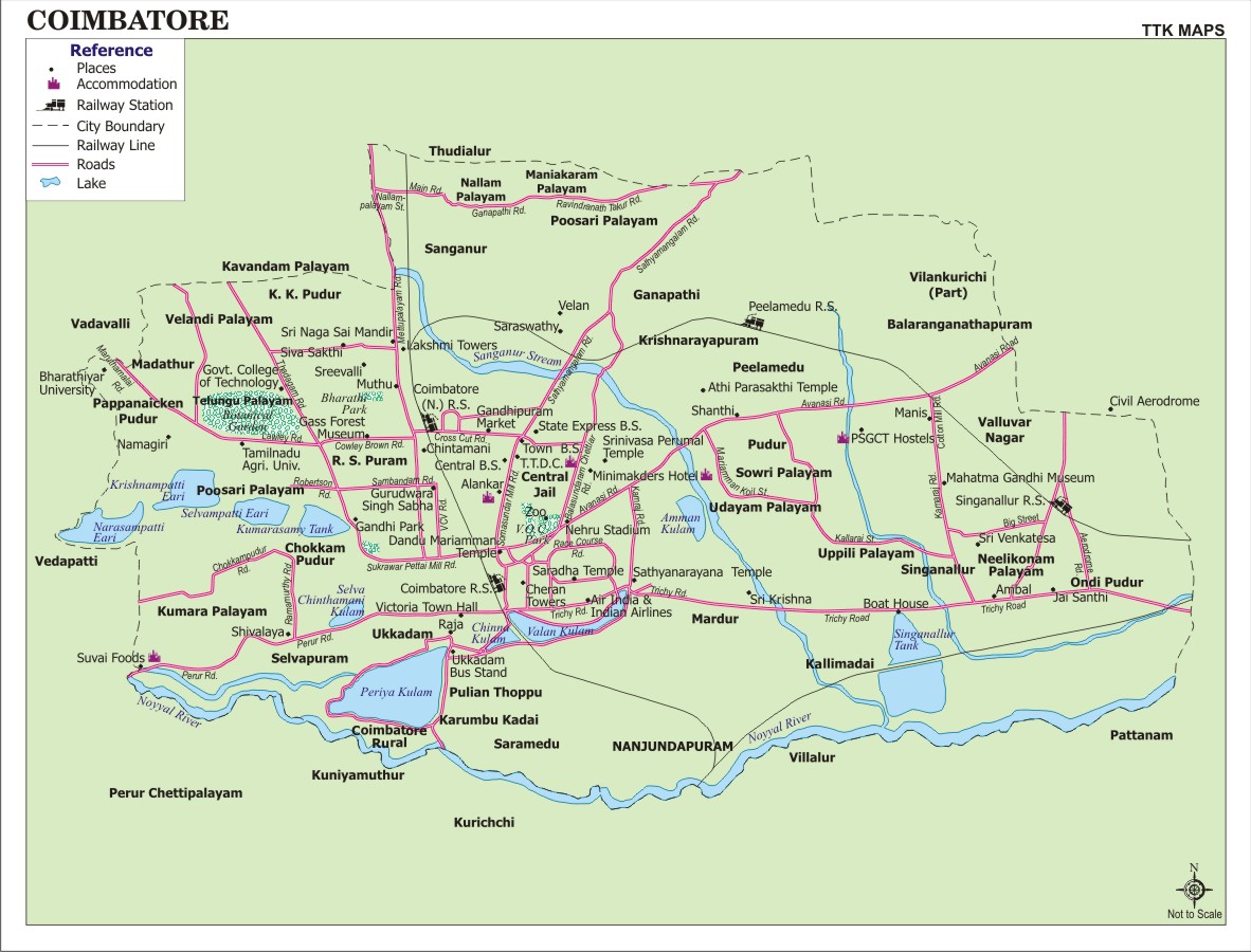 Coimbatore City Map City Map Of Coimbatore With Important Places