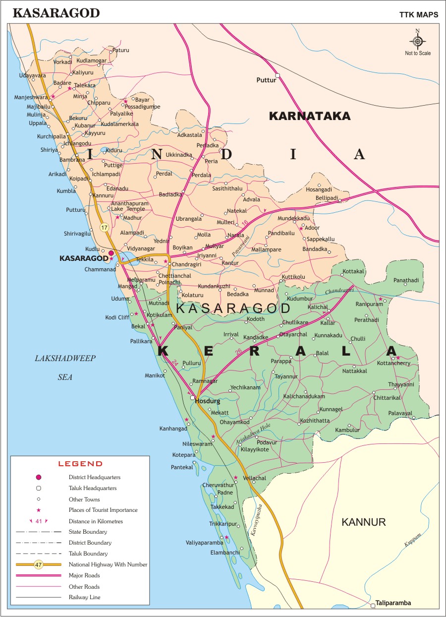 Kasaragod District Map, Kerala District Map with important places of Kasaragod @ NewKerala.Com ...