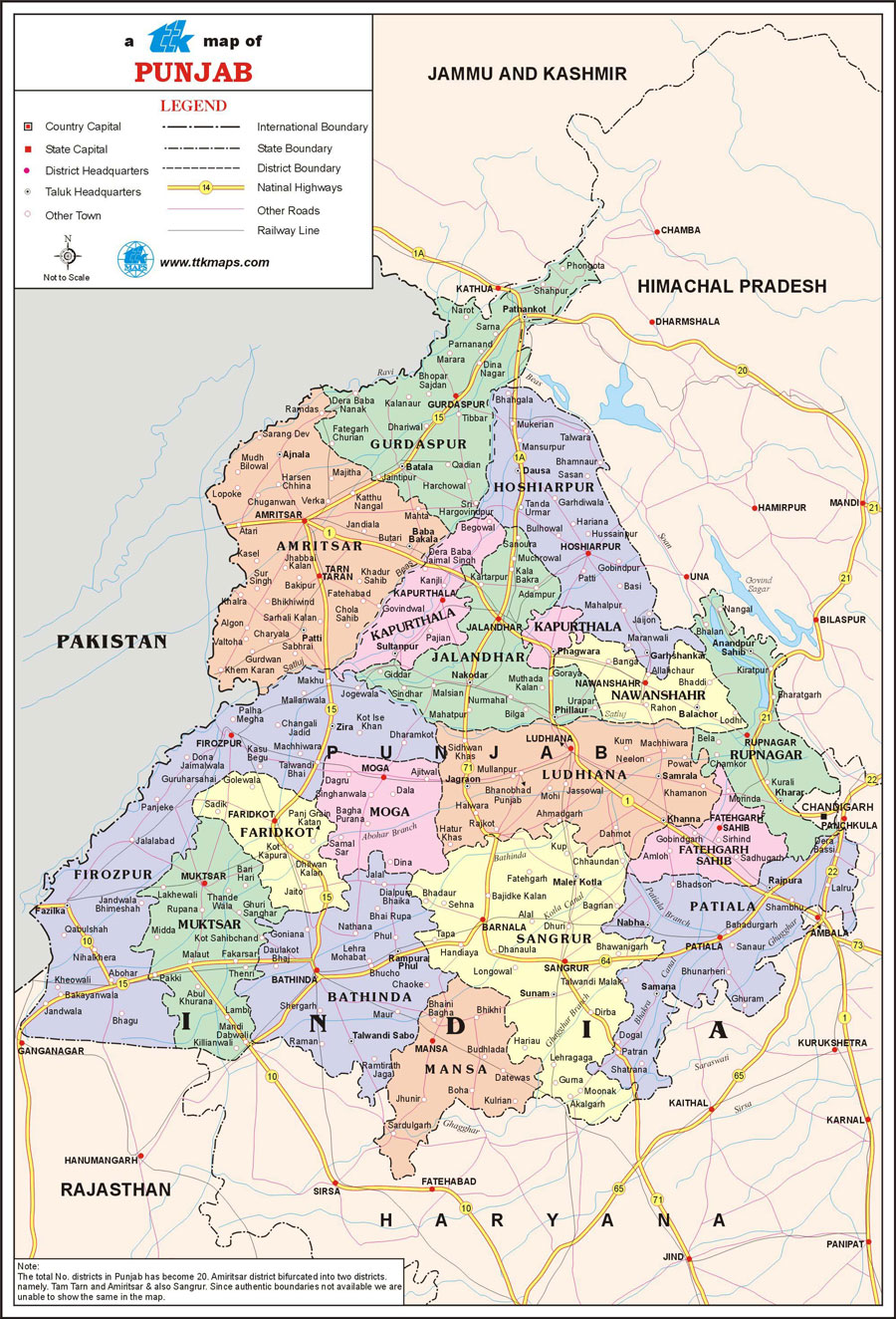 Punjab Travel Map, Punjab State Map with districts, cities, towns ...