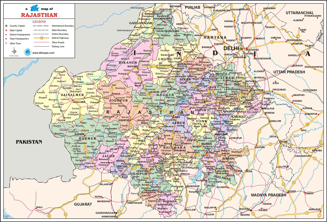 road map of rajasthan Rajasthan Travel Map Rajasthan State Map With Districts Cities