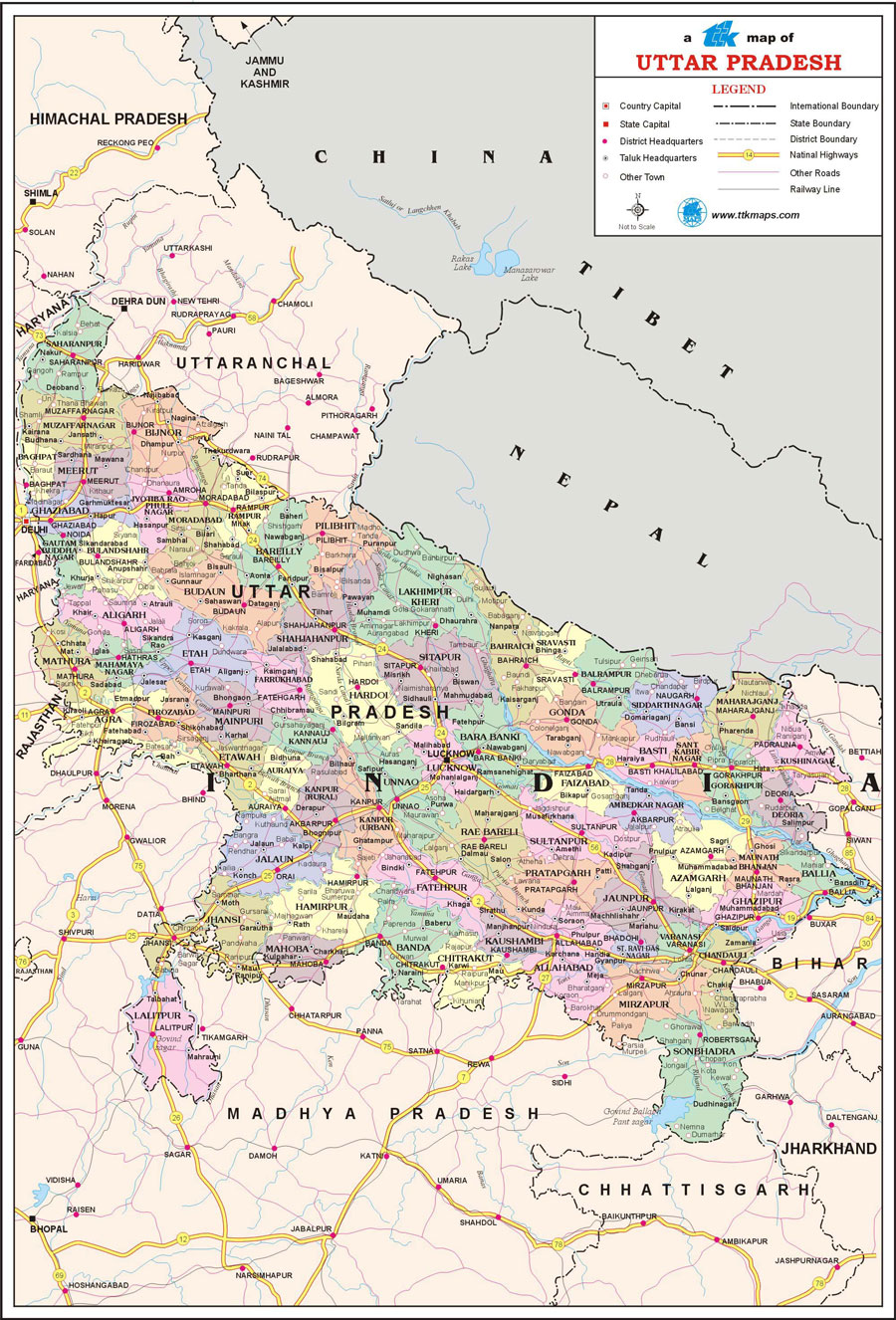 up map with cities Uttar Pradesh Travel Map Uttar Pradesh State Map With Districts Cities Towns Tourist Places Newkerala Com India up map with cities
