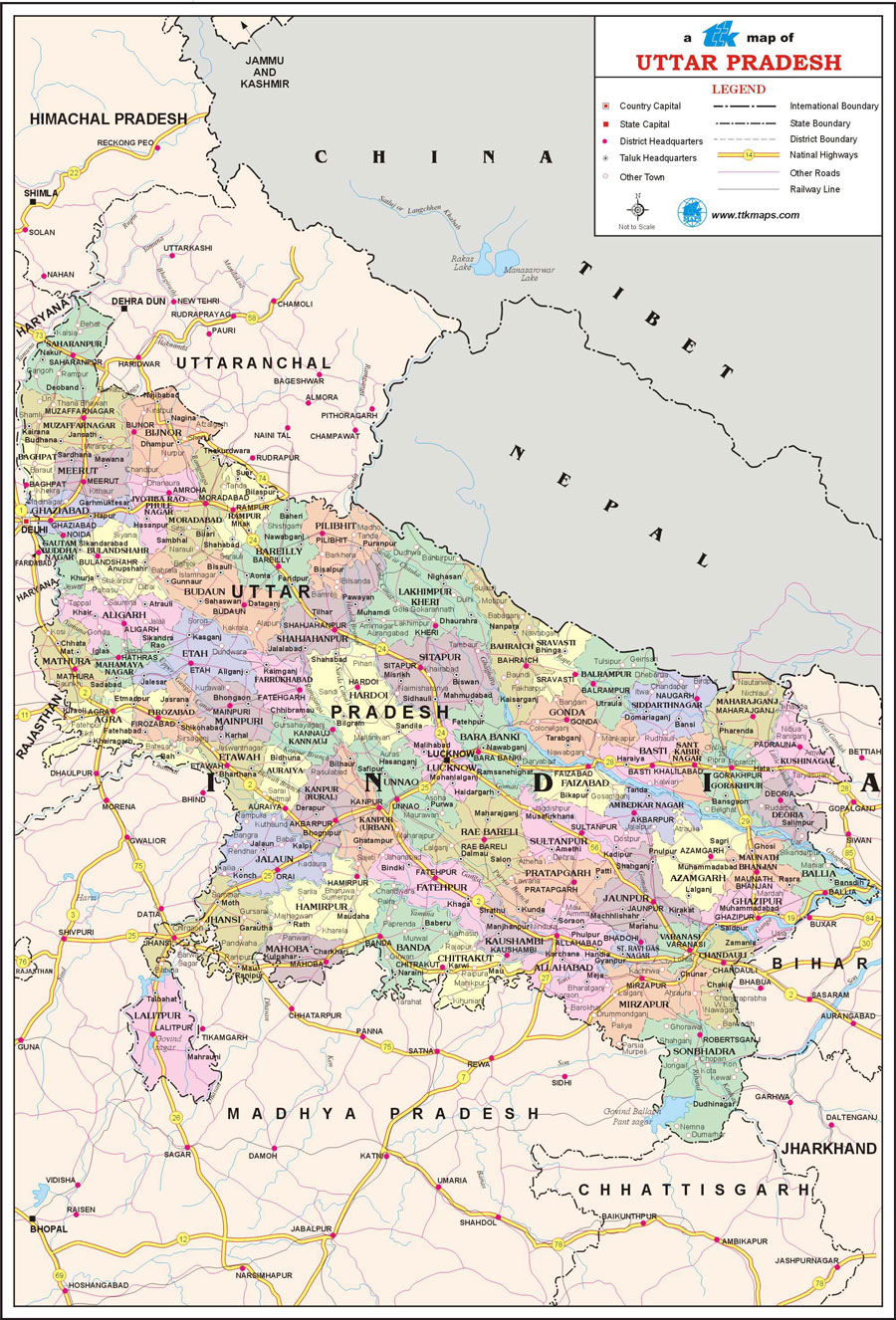 road map of uttar pradesh Uttar Pradesh Travel Map Uttar Pradesh State Map With Districts Cities Towns Tourist Places Newkerala Com India road map of uttar pradesh